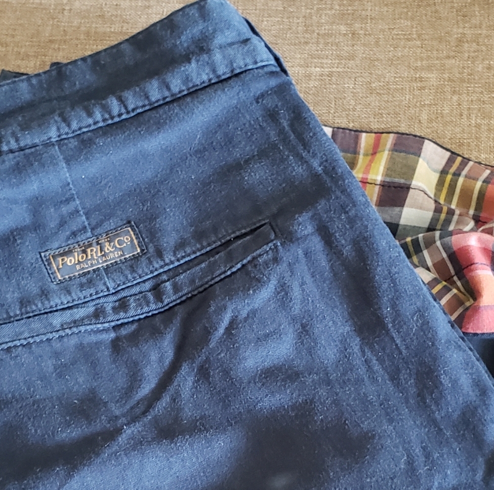 Polo Ralph Lauren Reversible Blue And Madras Plaid Shorts